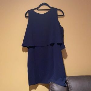Cold Shoulder Double Layer Dress in Navy